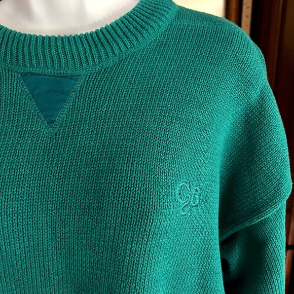 Vintage 90s Croft & Barrow Green Knit Sweater L Heavyweight Grandpa Preppy Knit - Picture 4 of 9